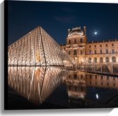 Canvas - Verlicht Louvre in Parijs, Frankrijk - 60x60 cm Foto op Canvas Schilderij (Wanddecoratie op Canvas)