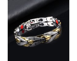 Magnetische therapie armband met magneten, rood en negatieve ionen/ Afvallen / stofwisseling bevorderen / vermindering spierspanning / Migraine / Unisex / goud- en zilverkleurig / 20 cm