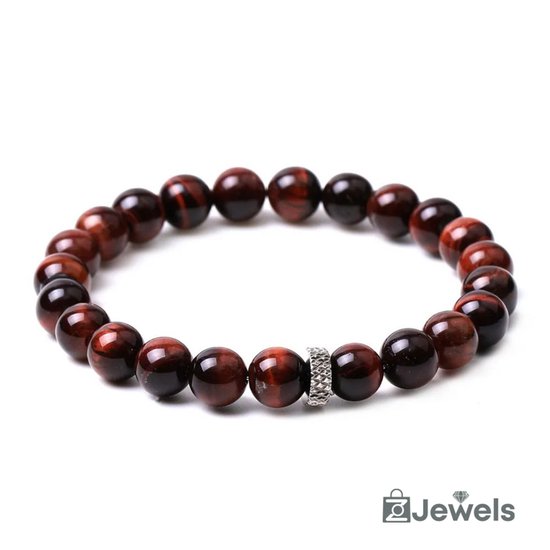 OZ Jewels - Bracelets de perles Oeil de Tiger Rouge - Pierres Naturelles - Elastique