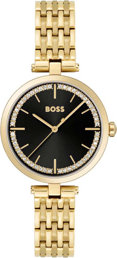 BOSS HB1502705 ESSENA Dames Horloge - Mineraalglas - Staal - Goudkleurig - 32 mm breed - Quartz - Vouw/Vlindersluiting - 3 ATM (spatwater)
