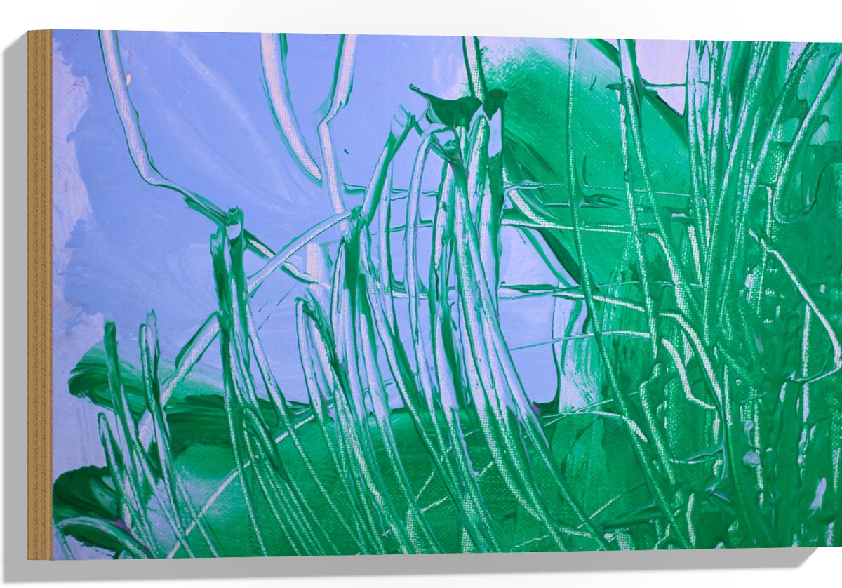 Hout - Groen met Blauwe Verf op Doek - 60x40 cm - 9 mm dik - Foto op Hout (Met Ophangsyste