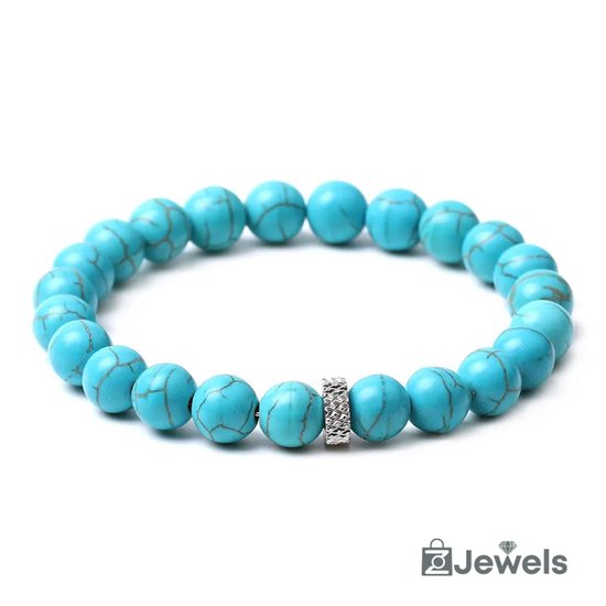 OZ Jewels - Blue Turquoise Kralenarmband - Elastisch - Natuurstenen
