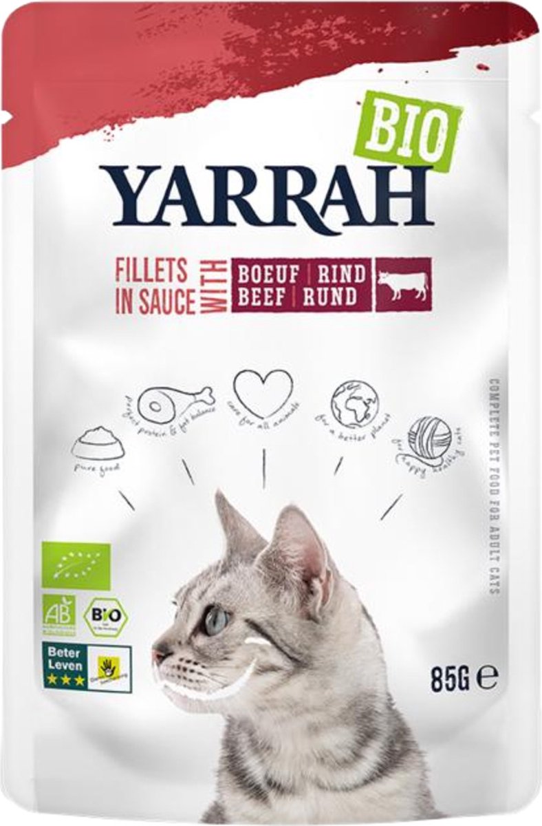 Yarrah Yarrah Kat filets met rund in saus bio (85g)