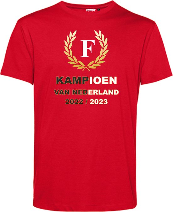 Foto: T shirt krans kampioen 2022 2023 feyenoord supporter shirt kampioen kampioensshirt rood maat xl