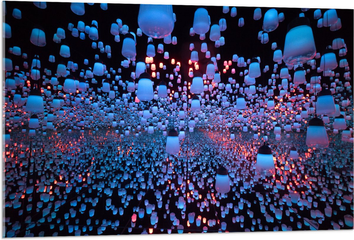 Acrylglas - Opgekleurde Lampen bij een Spiegel - 105x70 cm Foto op Acrylglas (Wanddecorati