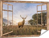 Gards Tuinposter Doorkijk Hert in het Landschap - 120x80 cm - Tuindoek - Tuindecoratie - Wanddecoratie buiten - Tuinschilderij