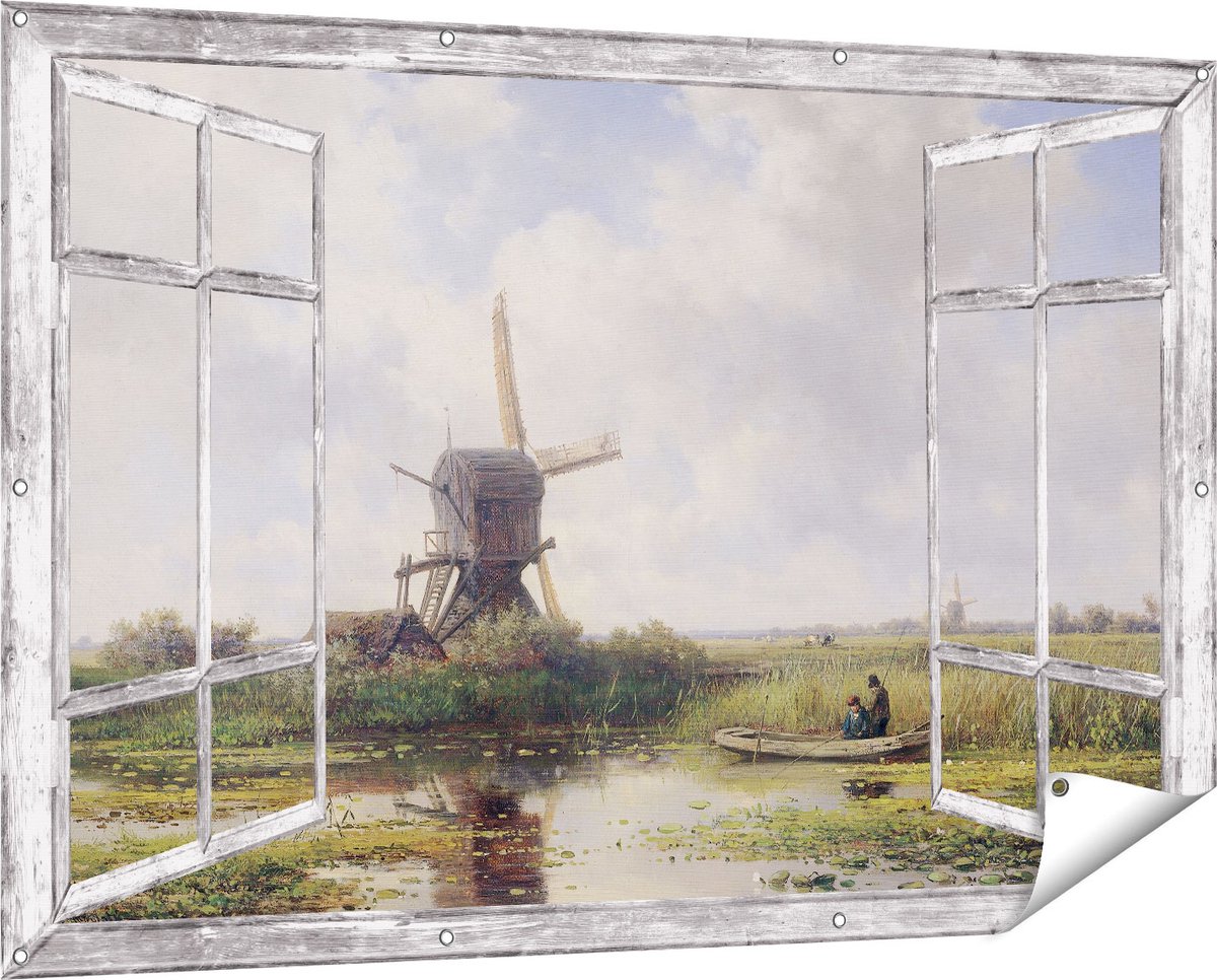 Gards Tuinposter Doorkijk In ’t Gein bij Abcoude - Willem Roelofs - 150x100 cm - Tuindoek - Tuindecoratie - Wanddecoratie buiten - Tuinschilderij Grijs