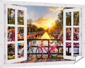 Gards Tuinposter Doorkijk Amsterdamse Brug met Zonsopgang - 180x120 cm - Tuindoek - Tuindecoratie - Wanddecoratie buiten - Tuinschilderij