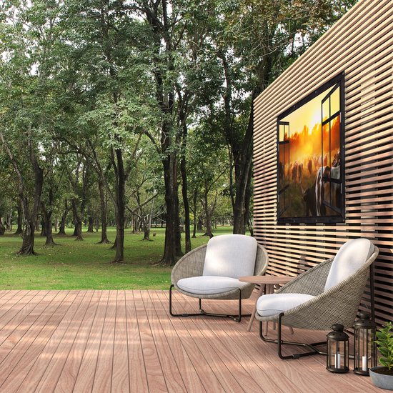 Gards Affiche de jardin Troupeau de vaches en pâturage au coucher du soleil - 150x100 cm - Toile jardin - Décoration de jardin - Décoration murale extérieur - Tableau jardin