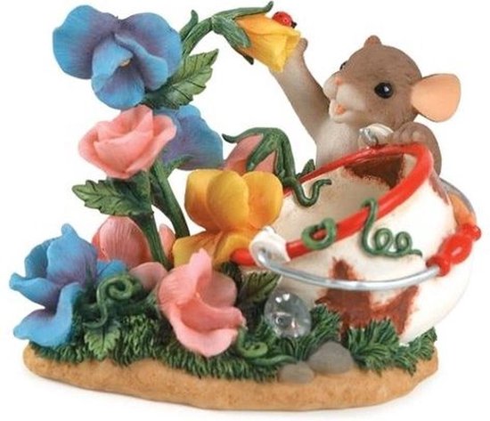 Charming Tails- Hi Sweet Pea- Bloemen in de Tuin- Hoogte 9.5cm- Woonaccessoires- Woonkamer Decoratie- Fitz & Floyd- Vintage- Hangemaakt- Driedimensionale Wenskaart