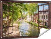 Gards Tuinposter Doorkijk Oudegracht in Utrecht - 90x60 cm - Tuindoek - Tuindecoratie - Wanddecoratie buiten - Tuinschilderij