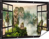 Gards Tuinposter Doorkijk Zhangjiajie Klif Bergen in China - 120x80 cm - Tuindoek - Tuindecoratie - Wanddecoratie buiten - Tuinschilderij