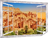 Gards Tuinposter Doorkijk Kasbah Ait Ben Haddou Stad in Marokko - 180x120 cm - Tuindoek - Tuindecoratie - Wanddecoratie buiten - Tuinschilderij