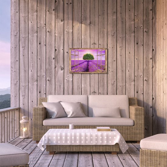 Gards Poster de jardin Arbre vert transparent en Fleurs de Lavande - 60x40 cm - Toile de jardin - Décoration de jardin - Décoration murale extérieure - Peinture de jardin