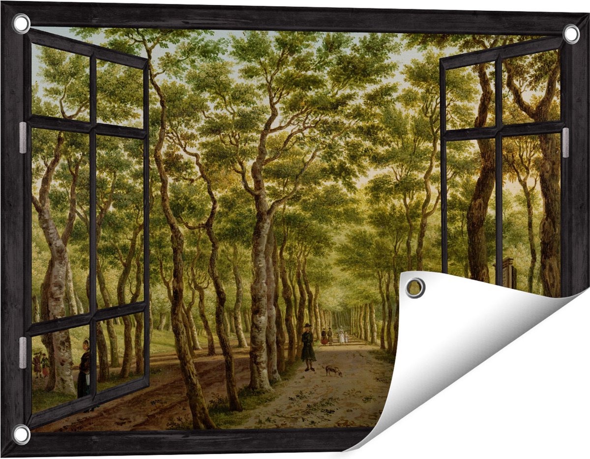 Gards Tuinposter Doorkijk Het Herepad in het Haagse Bos - Paulus Constantijn la Fargue - 60x40 cm - Tuindoek - Tuindecoratie - Wanddecoratie buiten - Tuinschilderij Zwart