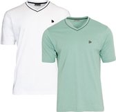 2-Pack Donnay T-shirt - sportshirt - V-Hals shirt - Heren - Wit/Sage green - Maat S