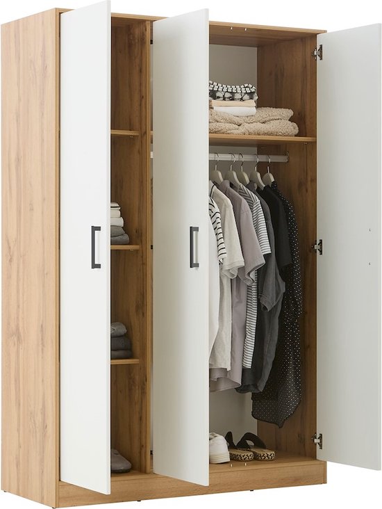 BDW Kledingkast, 2 deuren, 2 laden, 2 spiegels voor de slaapkamer, woonkamer, hal, 180 x 90 x 51 cm (Sonoma eiken - wit