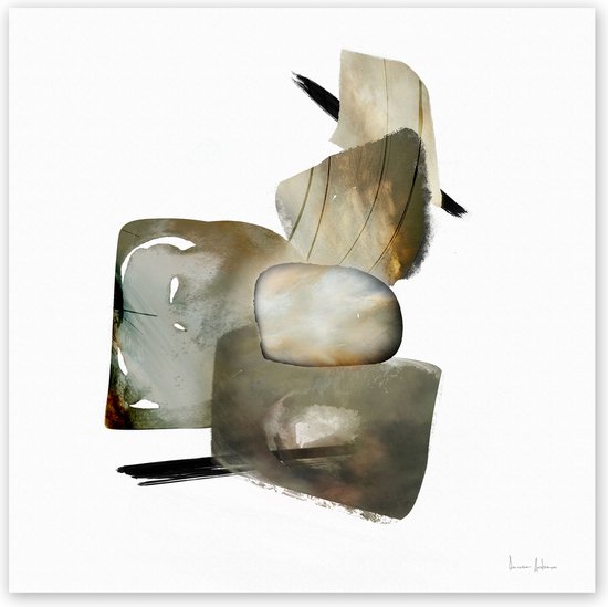 Dibond - Reproduktie / Kunstwerk / Kunst / Abstract / - Wit / zwart / bruin / beige / creme - 120 x 120 cm