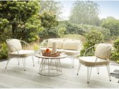 MYLIA Tuinzithoek van metaal: 1 tweezitsbank, 2 fauteuils en 1 salontafel - Wit - ARLESAN L 138 cm x H 77.5 cm x D 68 cm