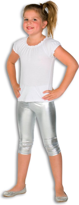 Wilbers & Wilbers - Glitter & Glamour Kostuum - Zilveren Glitter Legging Disco Koningin Meisje - zilver - Maat 152 - Carnavalskleding - Verkleedkleding