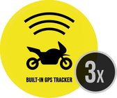 Motorfiets sticker | "Built-in GPS tracker" | ⌀ 4,5 cm | 3 stuks | Motorrijder | Tweewieler | Anti-diefstal | Dieven ontmoedigen | Ronde stickers | Opvallend | Geel | Weerbestendig | Motor | Beveiliging
