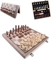 Shagam - 2-in-1 Set - 39 x 39 cm - Schaakbord - Dambord (8x8) - Hout - Magnetisch - Met Schaakstukken - Opklapbaar - Schaakspel - Schaakset - Schaken - Chess - Damset