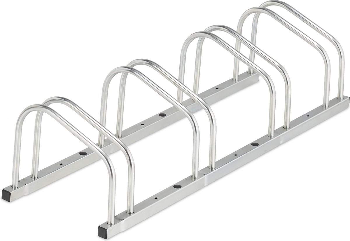fietsenrek grond - voor 4 fietsen - buiten - staal - zilver