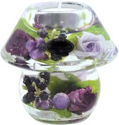 Handgemaakte waxinelichtje houder met bloemen purple - glas - paars - 10x10 cm - kaarshouder