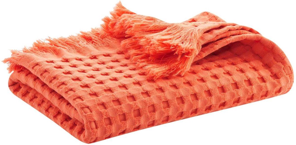 Living Crafts – Wafel Handdoek - 70x140 cm - Oranje - Biologisch katoen