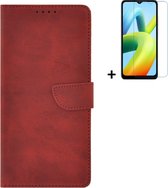 Xiaomi Redmi A1 Hoesje - Bookcase - Redmi A2 Hoesje - Pu Leder Wallet Book Case Rood Cover + Screenprotector