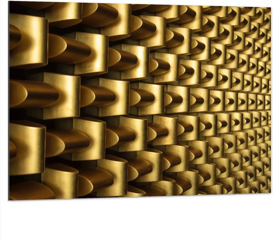 Dibond - Abstracte Gouden Vormen op Wand - 100x75 cm Foto op Aluminium (Wanddecoratie van metaal)