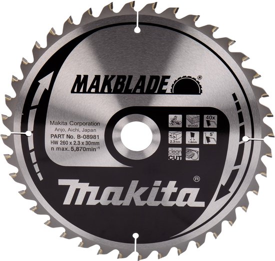 Makita Makblade Lame Scie Circulaire 260 X 30 Mm - 40 Dents B-32770
