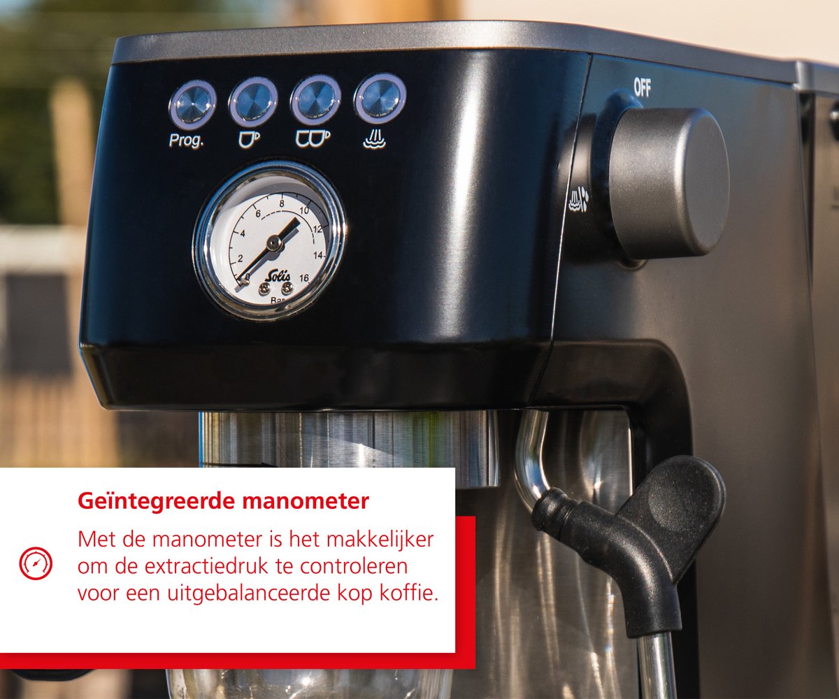Afbeelding 3 van Solis Barista Perfetta Plus 1170 V2 Pistonmachine - Espressomachine - Koffiemachine met Bonen - Zwart