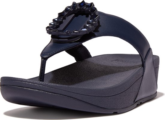 FitFlop Lulu Crystal-Circlet Leather Toe-Post Sandals BLAUW - Maat 36