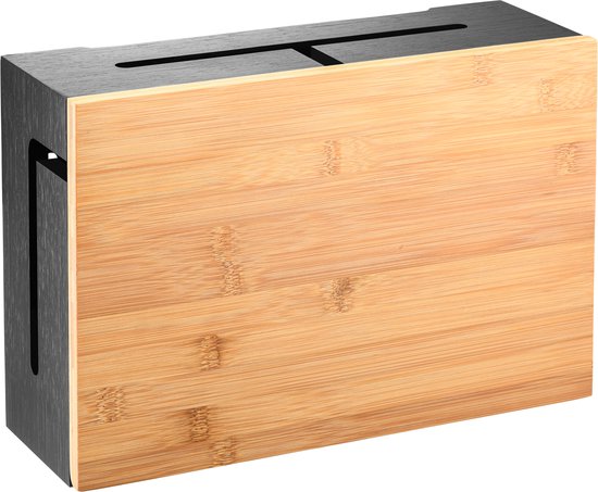 Kabel Box - Opbergbox stekkerdoos – Snoeren wegwerken – Wand monteerbaar - Wegwerken van snoeren – Kabeldoos Management – Kabelbox - Stekkerdoos - OpbergBox – Met Ophangsysteem – Zwart - Bamboe