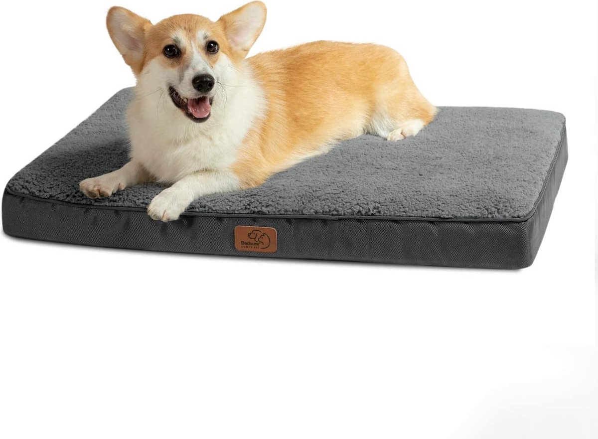 Bedsure Orthopedisch hondenbed voor kleine honden, 76 x 51 x 7,6 cm, wollige, hondenmat, wasbaar, hondenmatras in donkergrijs, voor kleine honden