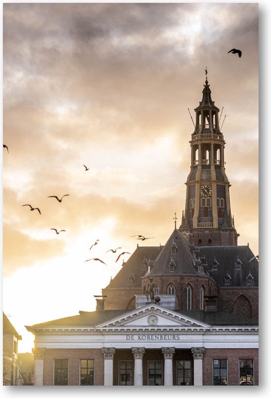 Sunset vismarkt Groningen - Foto Op Canvas 40x60