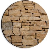 Dibond Muurcirkel - Bruine Stenen Muur - 20x20 cm Foto op Aluminium Muurcirkel (met ophangsysteem)