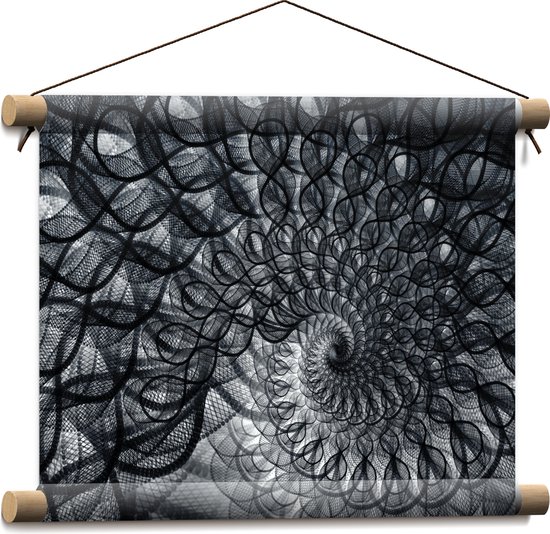 Textielposter - Cirkelvormig Patroon met Zwart, Wit en Grijs - 40x30 cm Foto op Textiel