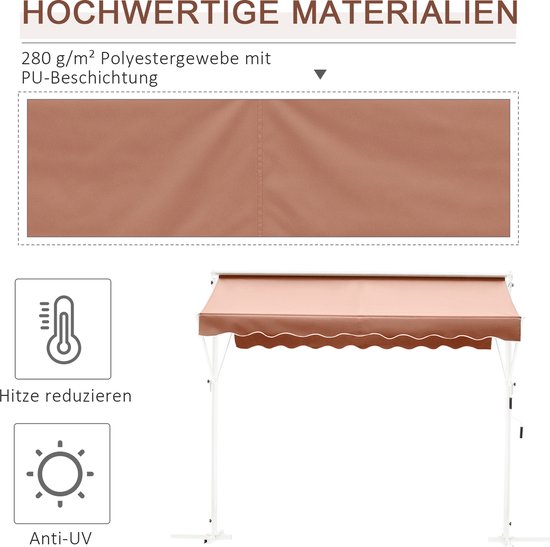 Outsunny knikarm luifel, klemluifel zonwering, zwengel, balkon, aluminium, 3 x 1,5 m, grijs