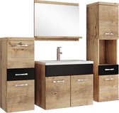 Set de meubles de salle de bain Badplaats Alba 60 cm x 35 cm - Chêne châtaignier avec Zwart mat - Meuble de salle de bain avec miroir et armoires latérales