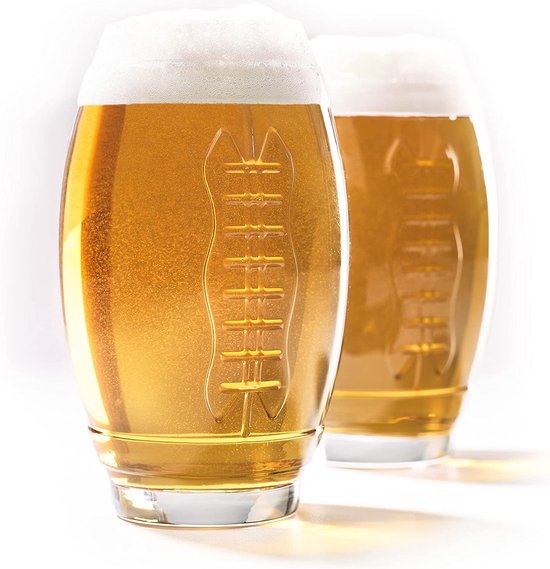 40YARDS American Football Beer Glasses (Set of 2) with Raised Football