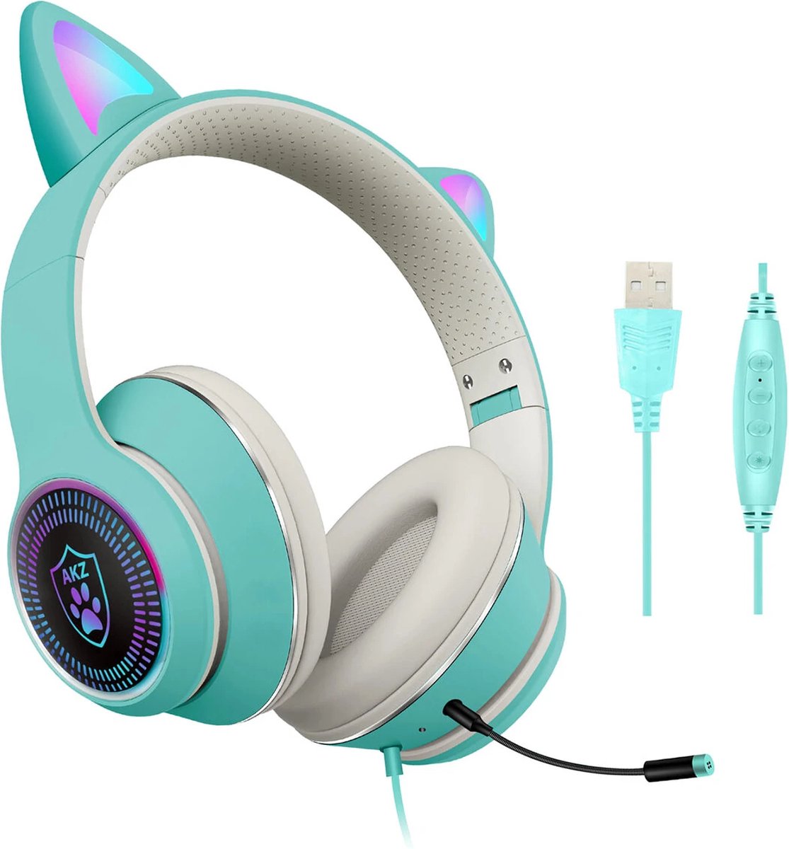 Écouteurs Sans Fil Oreille de Chat avec Bluetooth Mic Lumière Cool Stéréo  Bass Casques Enfants Gamer Fille Cadeaux 