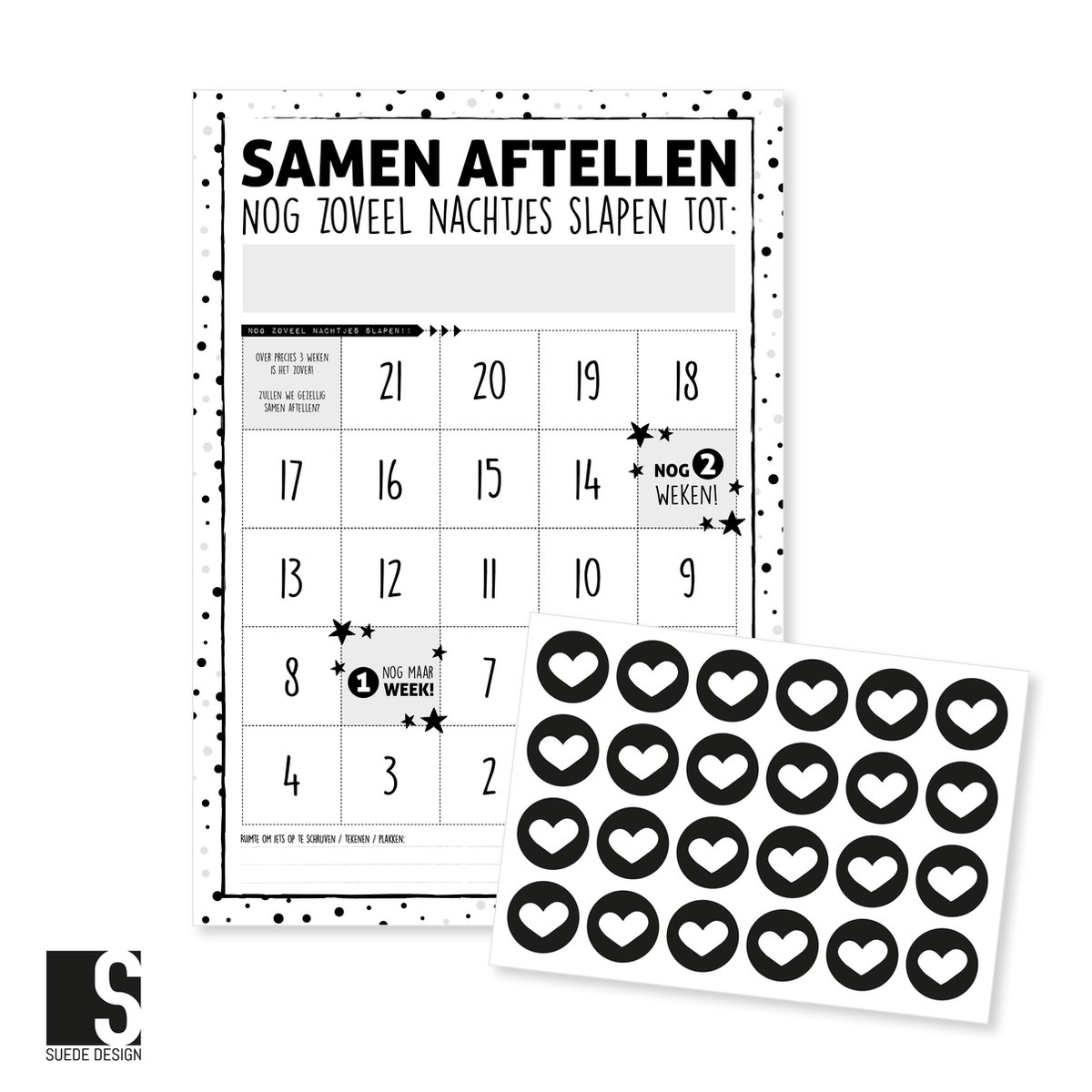 Aftelposter Samen aftellen | Blanco zelf invullen | Suede design aftelkalender A4