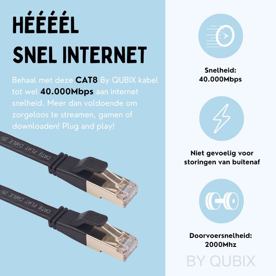 By Qubix internetkabel - 0.5m CAT8 Ultra dunne Flat Ethernet kabel -  Netwerkkabel -... | bol.com