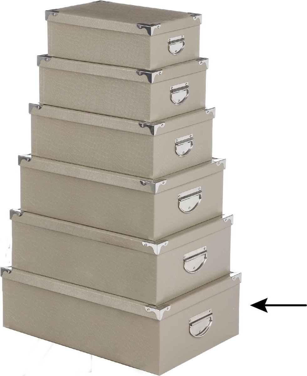 5Five Opbergdoos/box - 2x - beige - L48 x B33.5 x H16 cm - Stevig karton - Crocobox