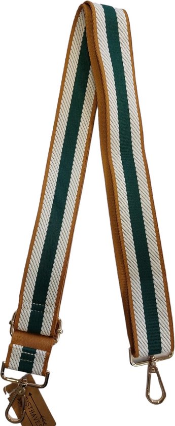 Schouderband voor Tas - Draagband - 4 cm - Bruin en Groen