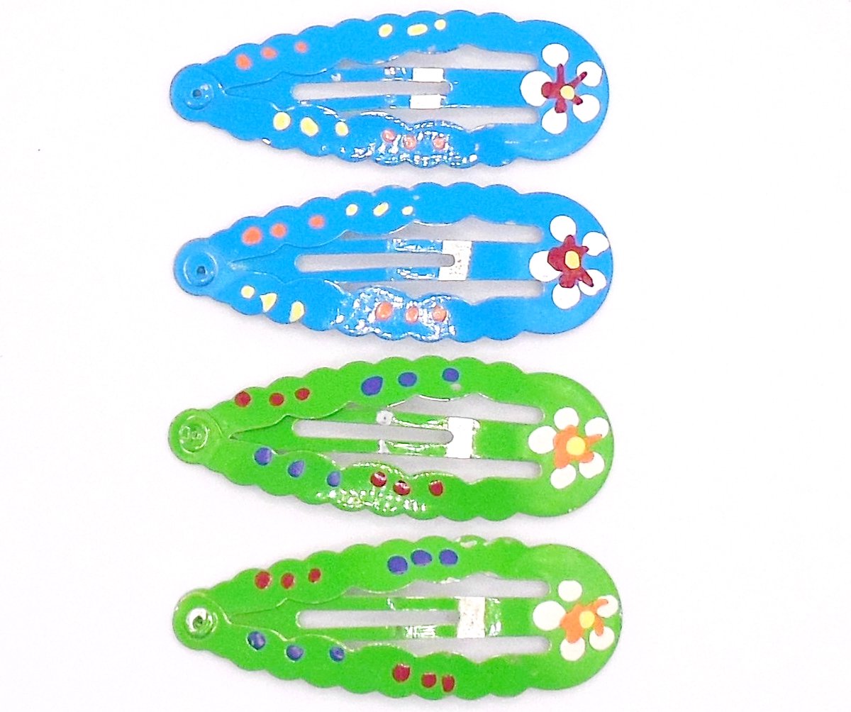 Klik-klak haarspeldjes groen-blauw met gekleurde stippen