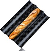 Baguetteplaat met antiaanbaklaag 38 x 24 x 2,5 cm geperforeerd - antiaanbakbakvorm bakplaat Plaat bakvorm met uitsparingen voor 3 baguette broodbroodjes - baguettebakplaat van koolstofstaal
