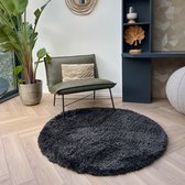 Rond Hoogpolig Vloerkleed Antraciet/Zwart Loof Shaggy 120cm - Mrcarpet